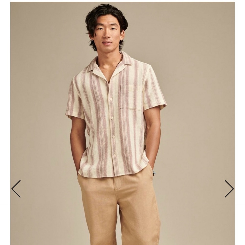 Lucky Brand Textured Stripe Short Sleeve Camp Collar Shirt